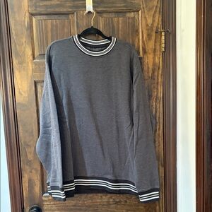 No Boundaries Charcoal Gray Crewneck Sweatshirt with Black & White Stripe Trim